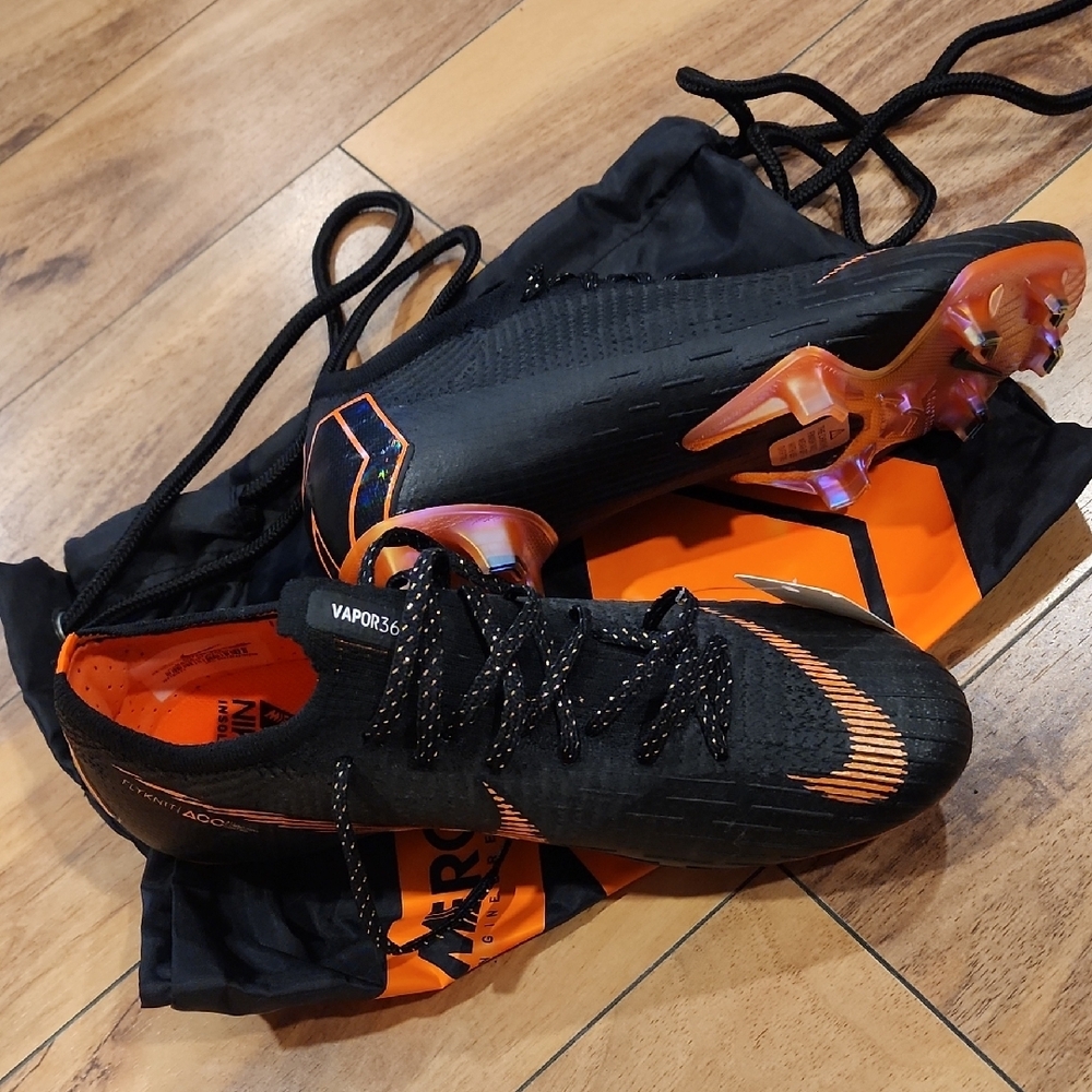 Nike Vapor 12 Elite FG Men's Black and Orange Soccer Cleats